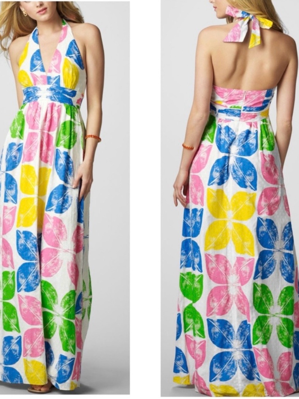 Lilly Pulitzer White Painters block Maxine halter Maxi Dress size 12